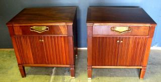 Pair Hollywood Regency Mahogany Brass Nightstands Johnson Furniture Renzo Rutili photo