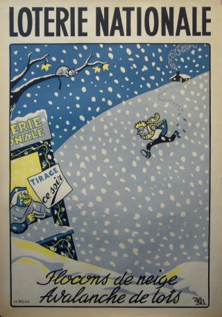 1950s Poster,  By Pol Ferjac,  French Lottery - Fun Winter Scene photo