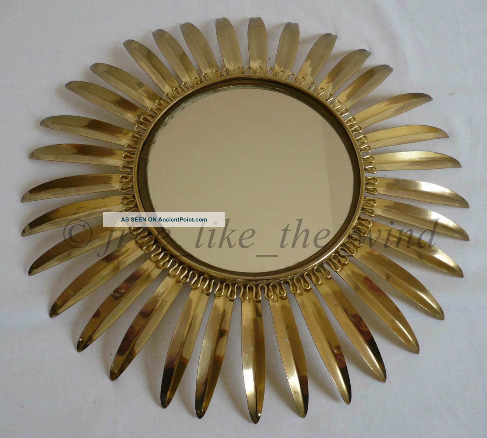 French Mid - Cenrury Sunburst Starburst Gilt Metal Brass Wall Mirror 1950s Mirrors photo