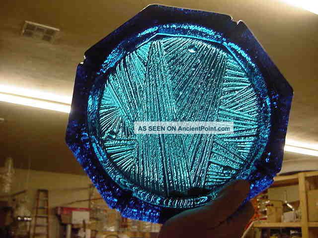Mid Century Italian Glass Blue Large Bowl Ashtray Mid-Century Modernism photo