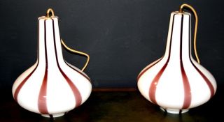 Pair Venini Italian Glass Hanging Pendant Lamps photo