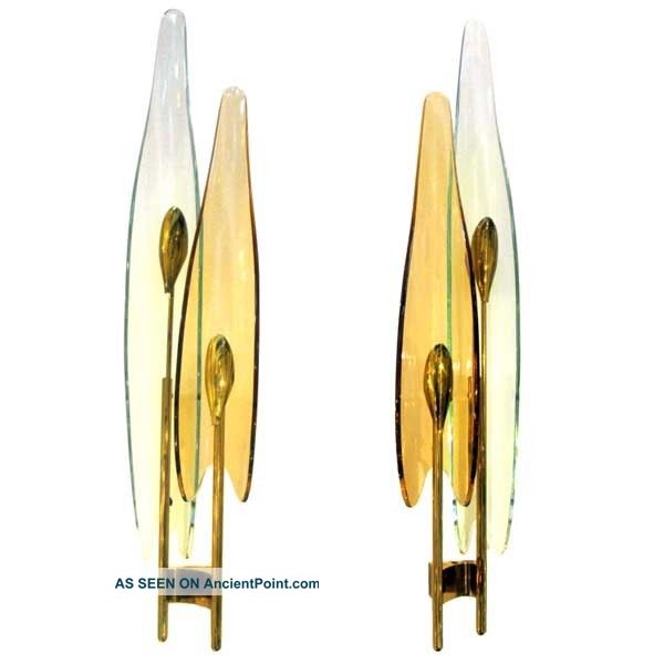 Large Pair Fontana Arte Dalia Wall Lights Sconces Max Ingrand C1955 Mid-Century Modernism photo