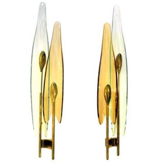 Large Pair Fontana Arte Dalia Wall Lights Sconces Max Ingrand C1955 photo