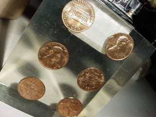 Mid Century Modern Lucite Sculpture Pennies Floating photo