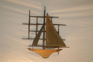 C Jere Wall Sculpture With Old Nails And A Sailboat Vintage C Jere Wall Sculptur photo