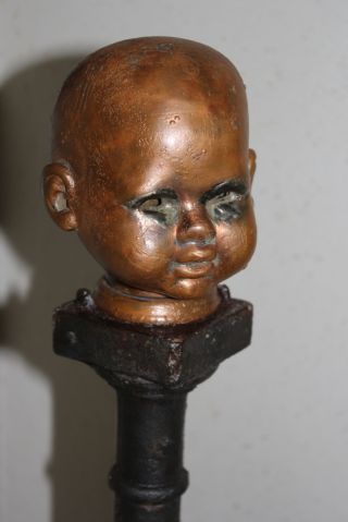 Antiques Metal And Copper Devil Folk Art Doll Head Lamp Sculpture Lantern photo