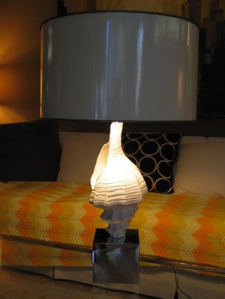 Large 60s Chrome And Steel Conch Shell Lamp Wearstler Mod Elle Decor photo