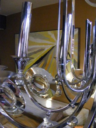 Oscar Torlasco Chrome Murano Glass Discs Chandelier 60s Mod Italian photo