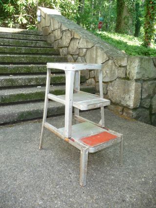 1940s Industrial Factory Fold Out Step Stool Fantastic Old Paint Best I ' Ve Seen photo