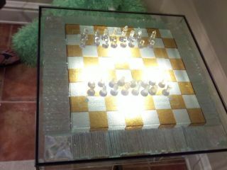 Incredible Chess Table 1 Of A Kind Chunk Glass Lighted Chess Table 1970 ' S Rare photo
