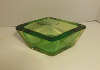 Heavy Mid Century Art Glass Bowl Green Thick Glass photo