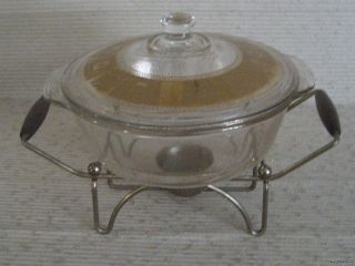 Vintage Mid - Century Hollywood Regency 3 Pc.  Fire King Casserole Warmer Stand photo