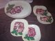 Antique Handpainted Covered Casserole Dish,  Serving Platter & 4 Desserts Redware Plates & Chargers photo 1