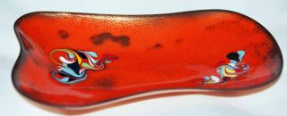 Rare Vtg Artist B,  S ? Modern Red 1960 ' S Expressionist Design Enamel Copper Dish photo