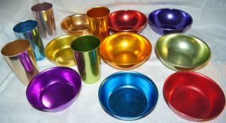 R Excel Vintage 1950 Atomic Modern Colored Aluminum Sunburst Bowls Tumblers Set photo