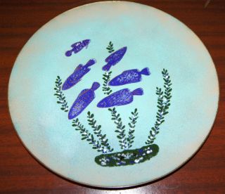 Rare Vtg Ca Artist Paul Alexander Label Modern Charger Enamel Copper Dish Blue photo