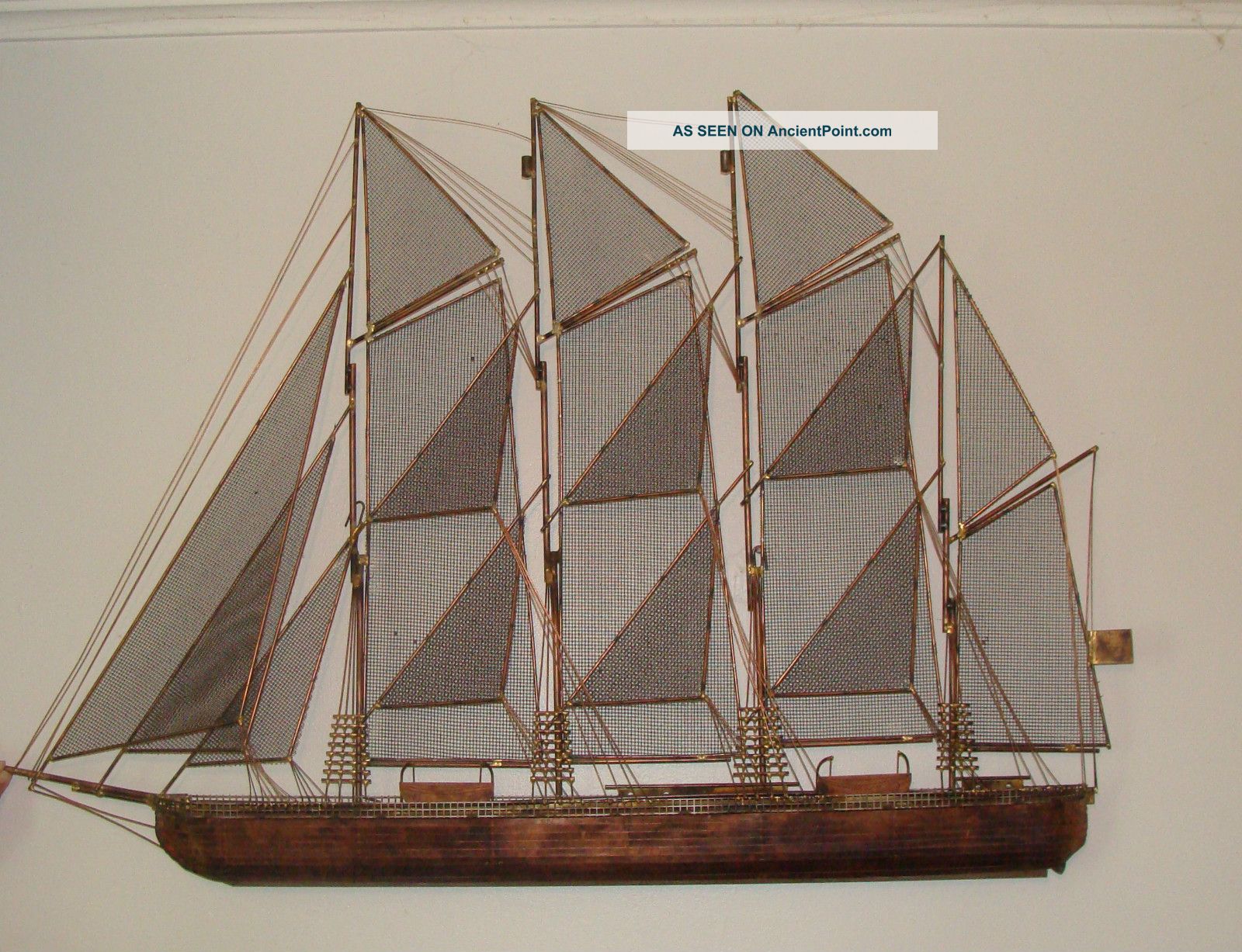 Mid Century Artist Curtis Jere Signed Wall Sculpture Art Metal Schooner Ship Mid-Century Modernism photo