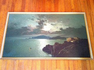 Listed Artist Ensel Salvi Oil Painting Nocturnal Bay Of Naples photo