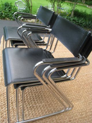 6 Gastone Rinaldi Chrome And Leather Chairs Selig? Mid Century Emaculate photo