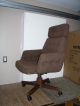 Midcentury Modern Oak Wood Base Highback Brown Cushion Retro Swivel Office Chair Mid-Century Modernism photo 1