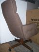 Midcentury Modern Oak Wood Base Highback Brown Cushion Retro Swivel Office Chair Mid-Century Modernism photo 2