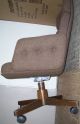 Midcentury Modern Oak Wood Base Highback Brown Cushion Retro Swivel Office Chair Mid-Century Modernism photo 8