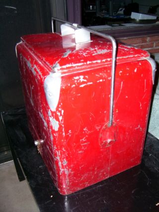 Midcentury Modern Progress Manufacturing Coca Cola Red Cooler Metal Drink Box photo