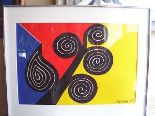 Midcentury Modern Framed Alexander Calder Art Print Of Autumn Spirals photo