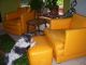 Midcentury Modern Lounge Tangerine Naugahyde Phister Style Club Chair & Ottoman Mid-Century Modernism photo 9