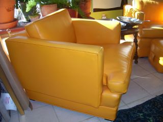 Midcentury Modern Lounge Tangerine Naugahyde Phister Style Club Chair & Ottoman photo