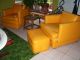 Midcentury Modern Lounge Tangerine Naugahyde Phister Style Club Chair & Ottoman Mid-Century Modernism photo 8