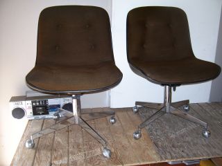 Midcentury Modern Chrome Base & Castor Steelcase Pollock Shell Tufts Knoll Style photo