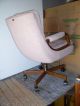 Midcentury Modern Curve Oak Wood La Z Boy Cushion Beige Rose Swivel Office Chair Mid-Century Modernism photo 1