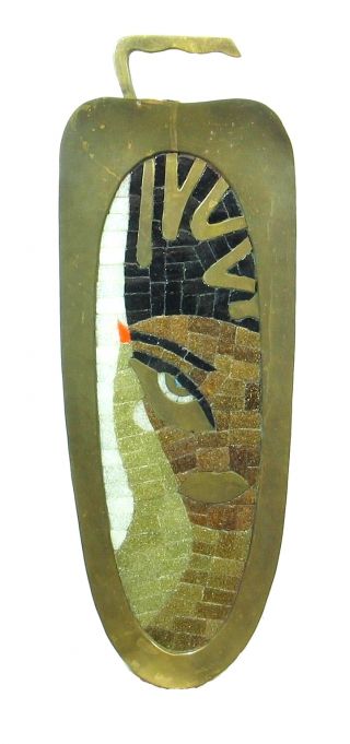 Rare Salvador Teran Mid Century Mexico Tray Glass Tile &brass Womans Face Mosaic photo
