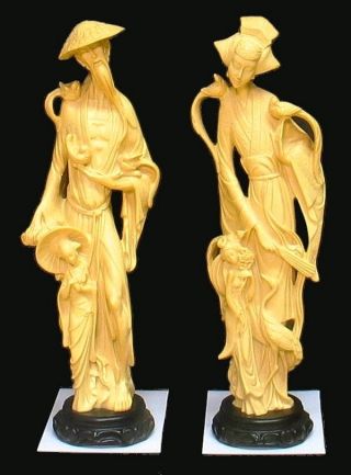 Vintage Mid - Century Moderne Chinese Statue Man Woman Children & Birds Huge photo