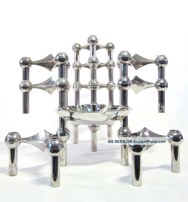 10x Nagel Chrome Atomic Candleholder + Bowl Space Age Eames Panton Era 60s 70s Mid-Century Modernism photo