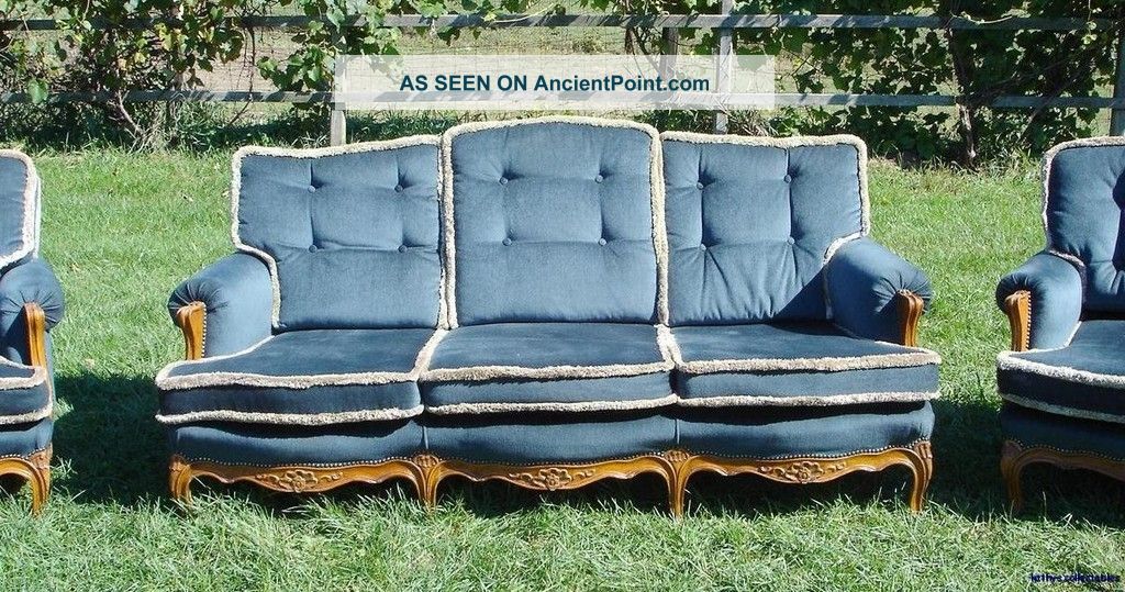 Vintage French Sofa/sette Carved Hardwood Frame Post-1950 photo