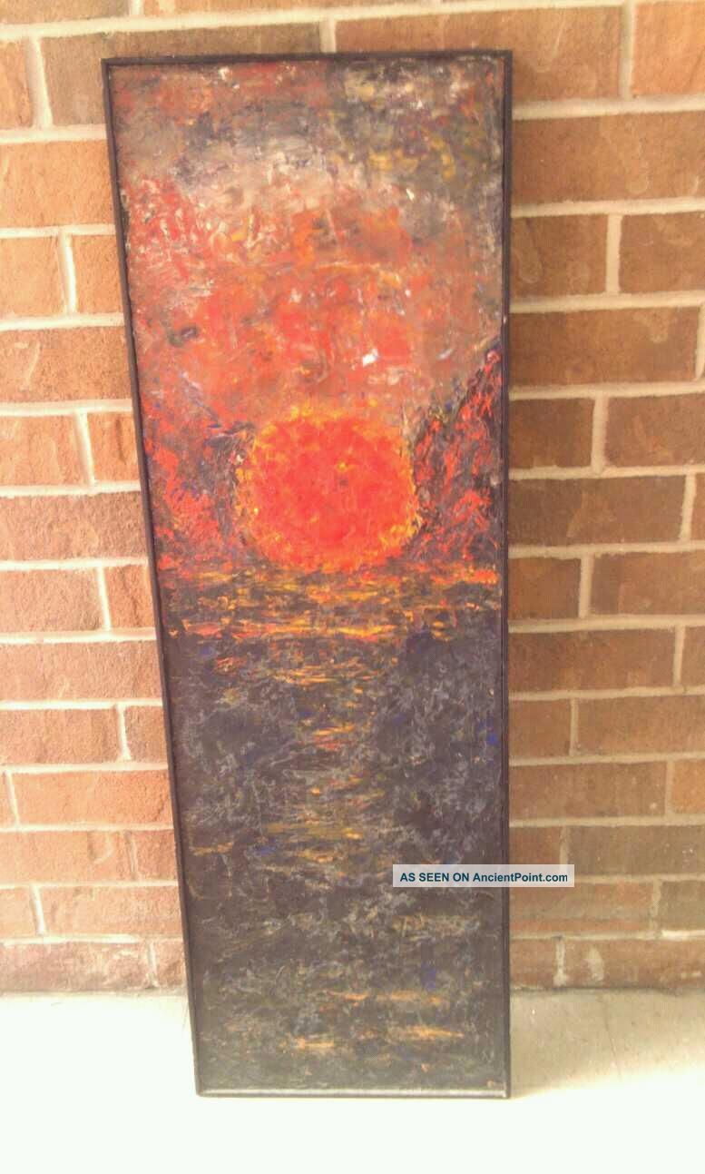 Mid Century Modern Abstract Oil Painting - 4 Feet Signed Mid-Century Modernism photo