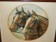 Handsome Antique Print Of Horses In Solid Oak Frame Old Wavy Glass Wow Picture Frames photo 4