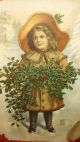 Orig 1906 1/2 Yard Long Little Victorian Girl&holly Branches,  Ornate Wood Frame Picture Frames photo 2