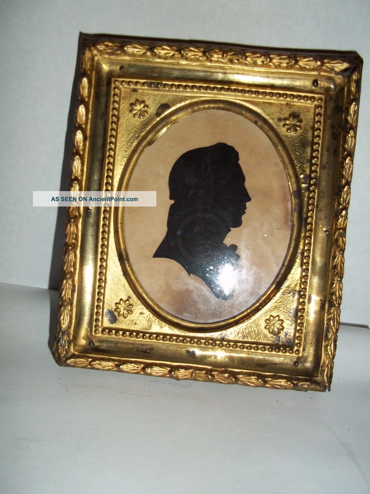 Antique Picture Frame & Very Old Silhouette Of A Man Wood With Tin Overlay Victorian photo