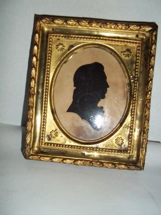 Antique Picture Frame & Very Old Silhouette Of A Man Wood With Tin Overlay photo