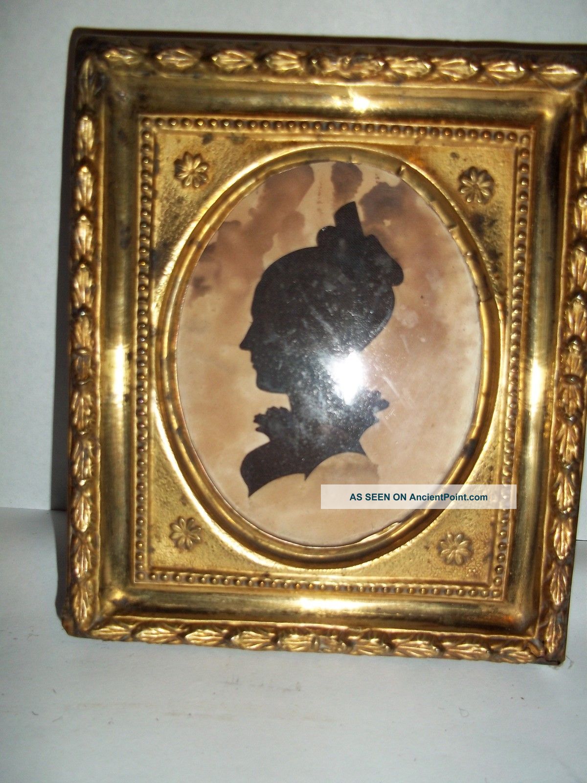 Antique Picture Frame & Very Old Silhouette Of A Woman Wood With Tin Overlay Victorian photo