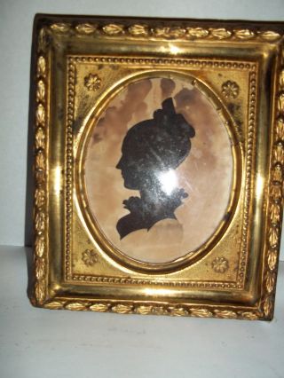 Antique Picture Frame & Very Old Silhouette Of A Woman Wood With Tin Overlay photo