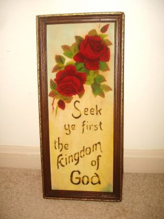 Vintage/antique Religious Motto Roses Painting 