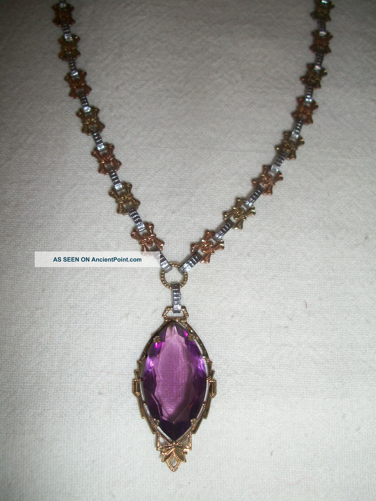 Antique Victorian Lavalier Necklace ~ Amethyst Glass Stone ~ Matching Chain ~ Victorian photo