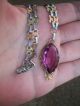 Antique Victorian Lavalier Necklace ~ Amethyst Glass Stone ~ Matching Chain ~ Victorian photo 4