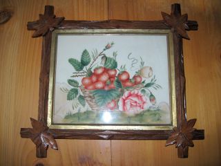 Antique Theorem Painting On Velvet - Signed E Daniel - Victorian Carved Frame photo