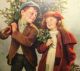 Orig 1907 Victorian Children With Christmas Tree,  Vintage Tiger Wood Frame Picture Frames photo 1