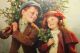 Orig 1907 Victorian Children With Christmas Tree,  Vintage Tiger Wood Frame Picture Frames photo 2